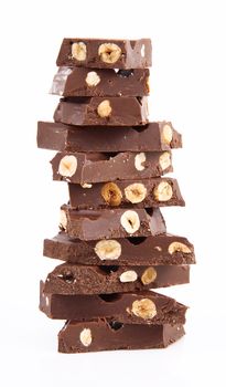 isolated chocolate with hazelnut on white background