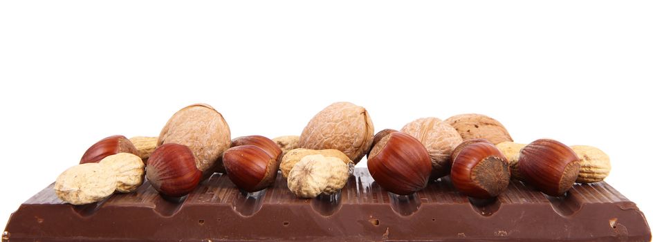 isolated chocolate with hazelnut on white background