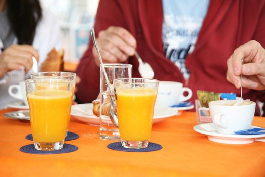 a good breakfast with orange juice and coffee