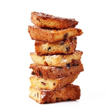 delicious slices of italian panettone on white background