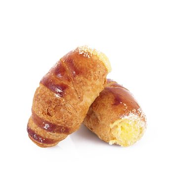 delicious cream pastries on white background