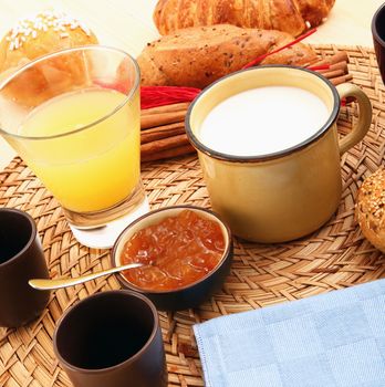 delicious breakfast on rustic wooden table
