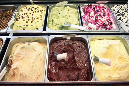 Mixed ice cream in the ice cream shop
