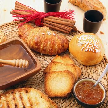 delicious breakfast on rustic wooden table