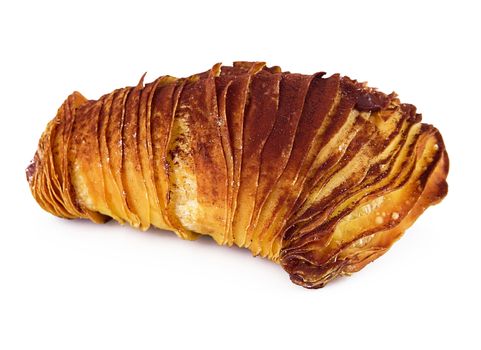 delicious cream pastries on white background