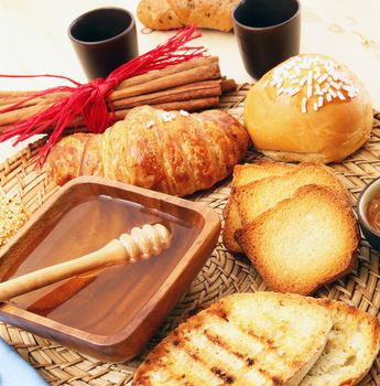 delicious breakfast on rustic wooden table