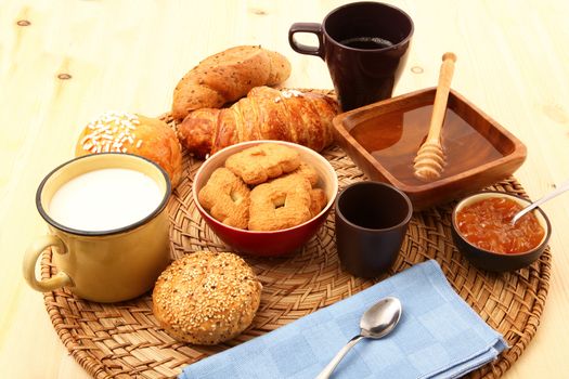 delicious breakfast on rustic wooden table