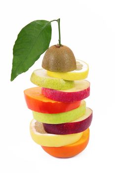 fresh fruit slices on white background