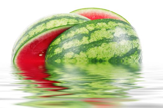 fresh watermelon in water on white background