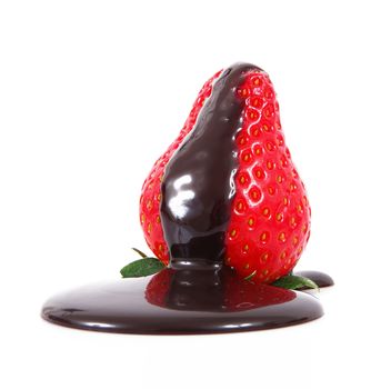 fresh strawberry with chocolate cream on white background