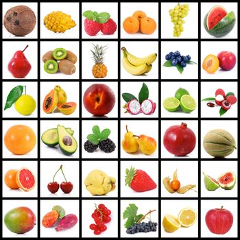 fresh fruit collage on white background