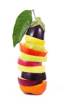 fresh fruit slices on white background