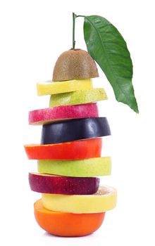 fresh fruit slices on white background
