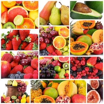 fresh fruit collage on white background