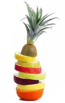 fresh fruit slices on white background