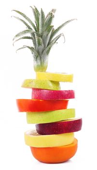 fresh fruit slices on white background