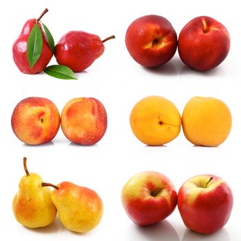 fresh fruit collage on white background