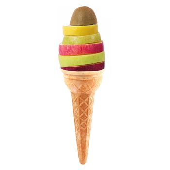 fresh fruit slices like an ice cream on white background