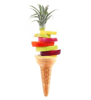 fresh fruit slices like an ice cream on white background