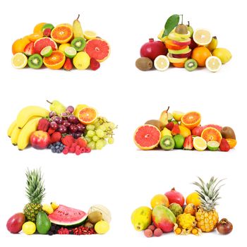 fresh fruit collage on white background