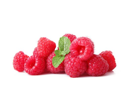 fresh raspberries on white background