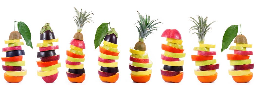 fresh fruit slices on white background