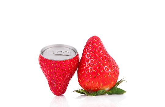 juice of strwberry in tin on white background