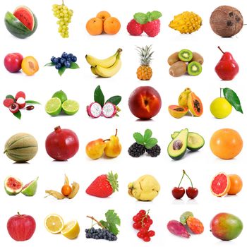 fresh fruit collage on white background