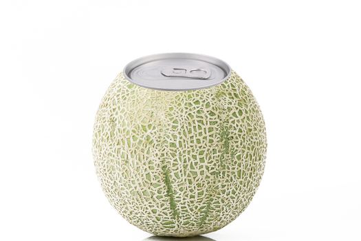 juice of melon in tin on white background
