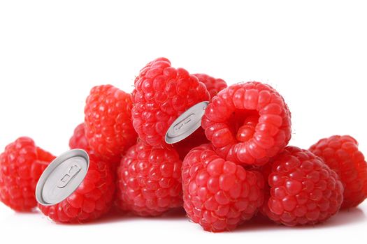 fresh raspberries on white background