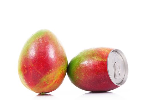 juice of mango in tin on white background