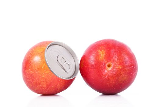 juice of plum in tin on white background