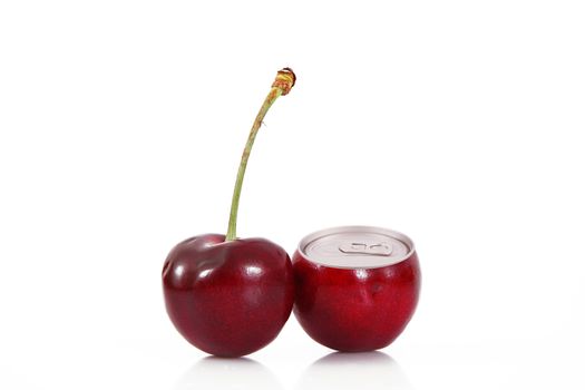 juice of cherry in tin on white background