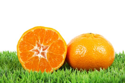 fresh tangerines on white background