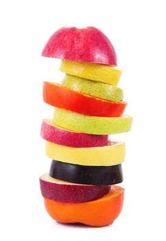 fresh fruit slices on white background
