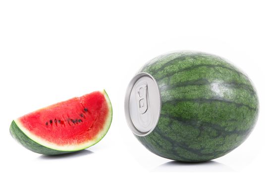 juice of watermelon in tin on white background