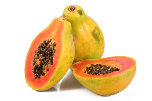 fresh papaya on white background