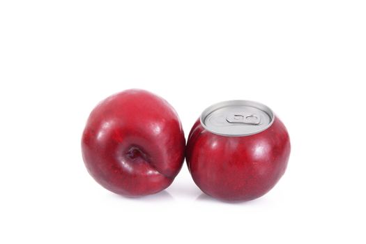 juice of plum in tin on white background