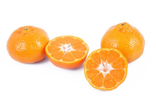 fresh tangerines on white background