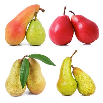 fresh pears collage on white background