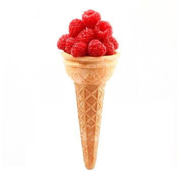 fresh raspberries like an ice cream on white background