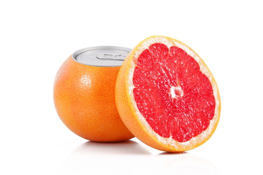 juice of grapefuit in tin on white background