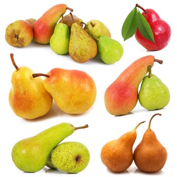 fresh pears collage on white background