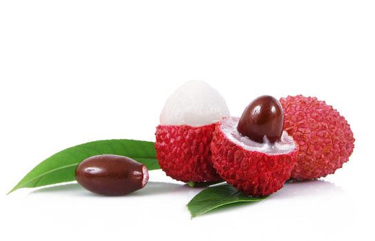 fresh lychees on white background