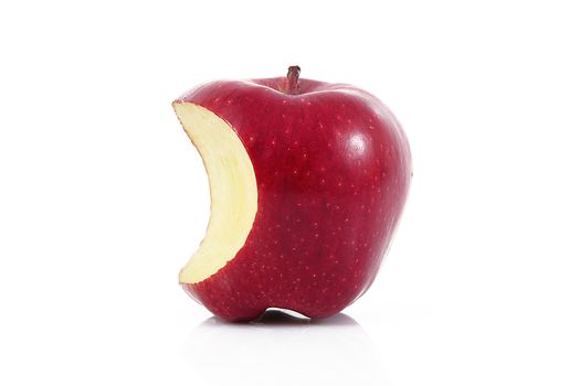 fresh apple with bite on white background