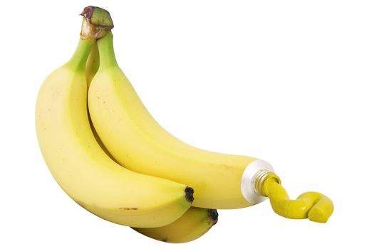 bananas like a tube of paint on white background