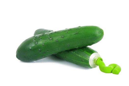 cucumber like a tube of paint on white background