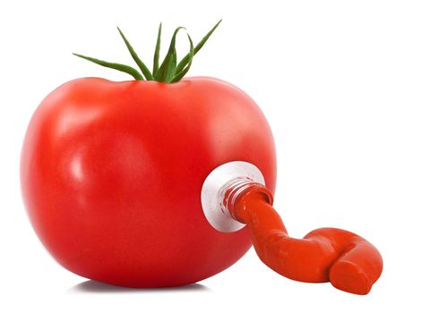 Tomato like a tube of paint on white background