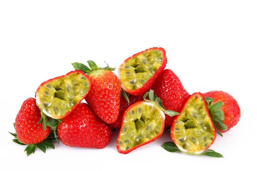 strange ibrid fruit strawberry-passion fruit