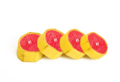 strange ibrid fruit banana-grapefruit